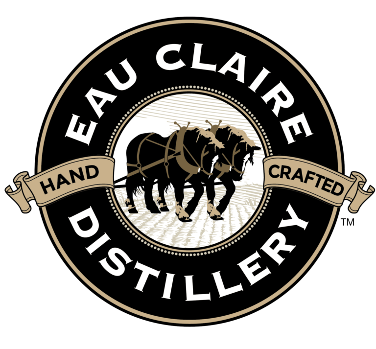 Eau Claire distillery logo in gold and black.